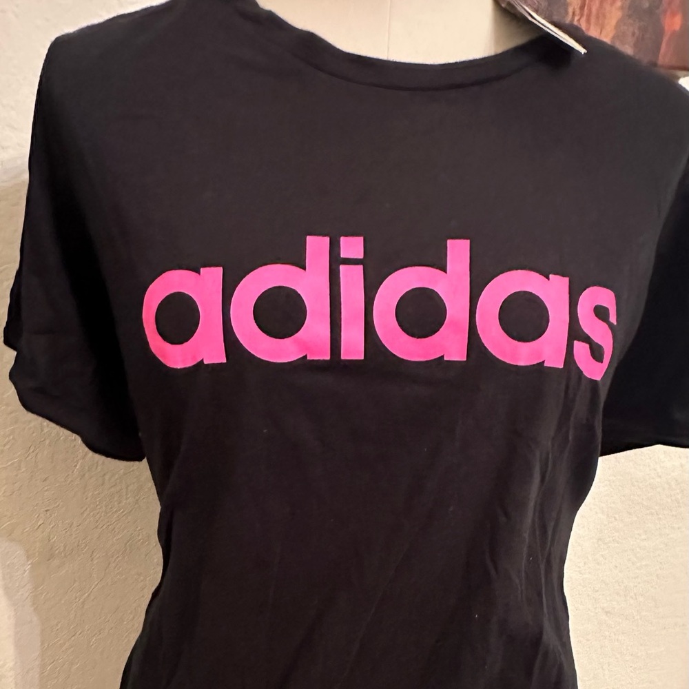 Adidas Black Tee with Pink Accents size 2 X